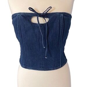 Princess Polly Women’s Celasco Denim Strapless Crop Top Size 10 Cotton Zip NWT